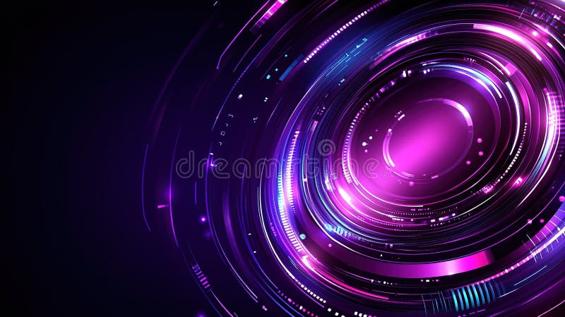 Design abstract cu modele circulare violete și albastre vibrante pe fond întunecat vector illustration