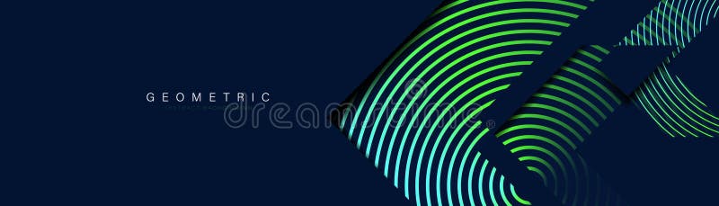 Abstract design with green glowing circle geometric lines with arrows background. Modern minimal trendy lines pattern. Vector royalty free illustration