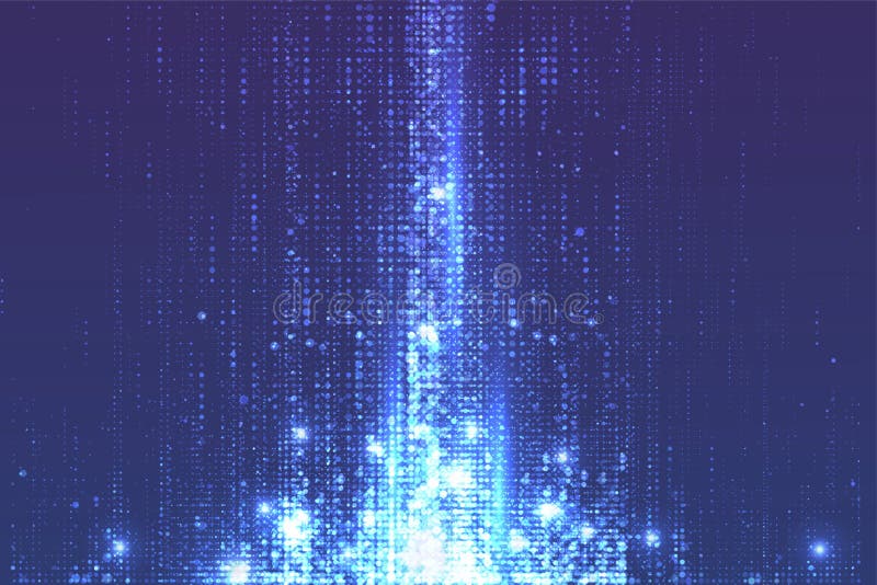 Abstract design with Rays of light dust particles. Blue horizontal bokeh-like blur design on dark background. Rays of vector illustration