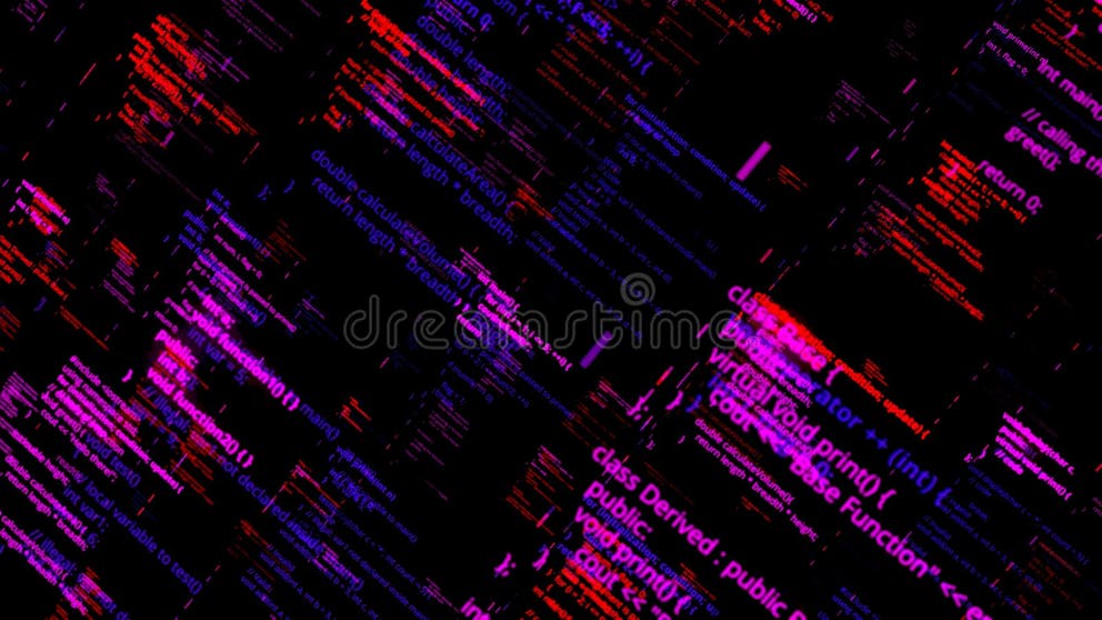 Abstract Details of Computer Language, Lines Flowing on Black ...
