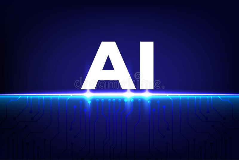 Abstract digital AI concept with glowing circuit lines and futuristic tech interface on dark background royalty free illustration
