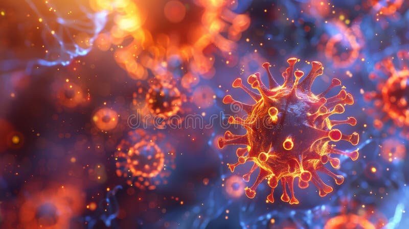 Abstract Digital Art Depicting Microscopic View Of Viruses And Bacteria. Microbiology, lab research stock images