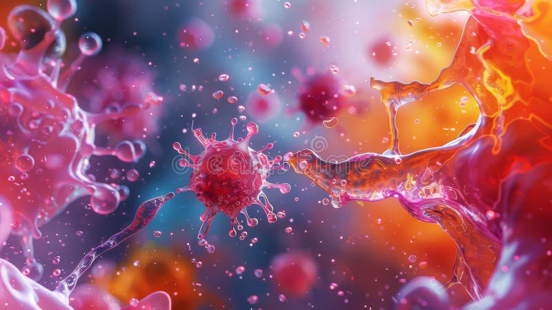 Abstract Digital Art Depicting Microscopic View Of Viruses And Bacteria. Microbiology, lab research royalty free stock images