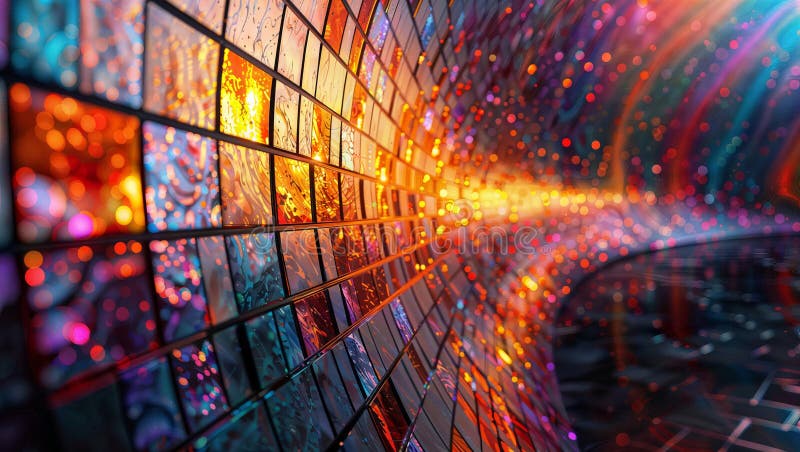 Grilă abstractă 3d : sticlă colorată sau tehnologie futuristă generativă stock illustration