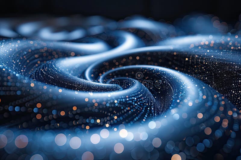Abstract digital art illustration with swirling patterns of light and bokeh, creating a dynamic and mesmerizing visual effect in royalty free illustration