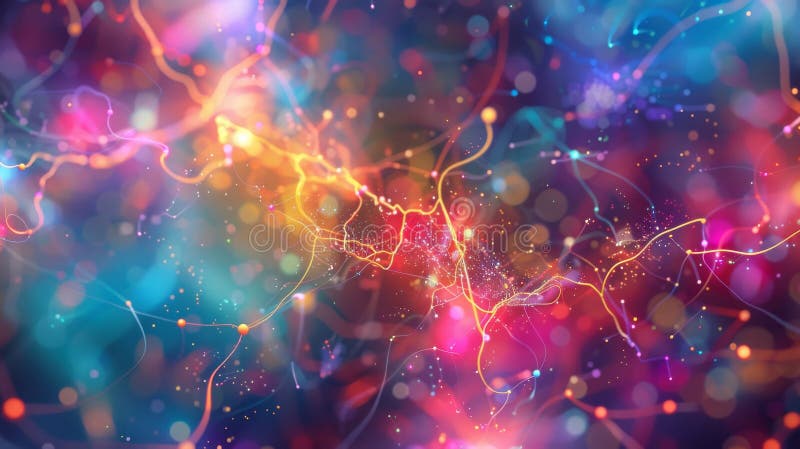 Abstract Digital Art of Quantum Computing Networks in Vibrant Colors for Modern Tech Design stock images