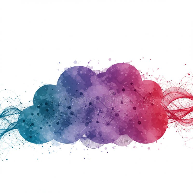 Abstract digital artwork featuring a colorful cloud-like shape, transitioning from blue vector illustration