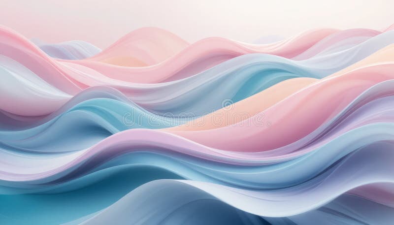 Pastel Waves Abstract Digital Art: Serene Flowing Hues of Pink, Blue, and Lavender stock illustration