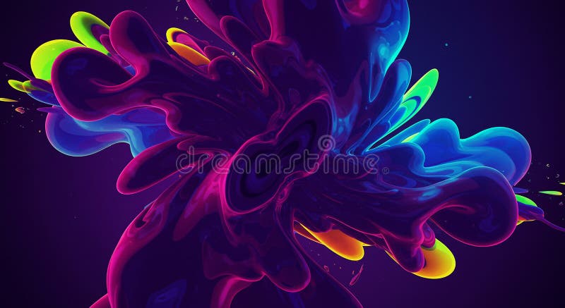 Abstract digital artwork featuring vibrant swirling shapes in bright fluorescent royalty free illustration