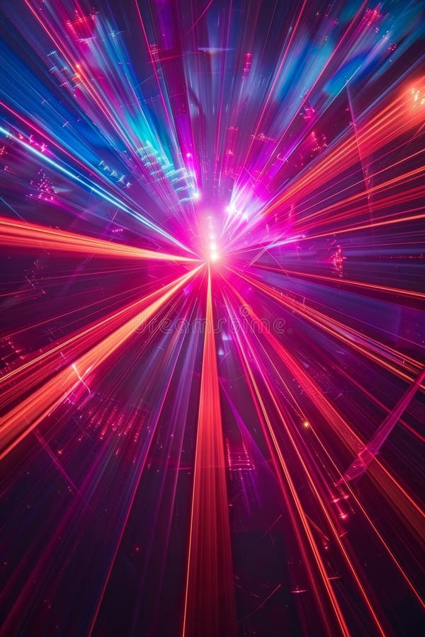 Abstract digital artwork with neon light rays, created using artificial intelligence. royalty free illustration