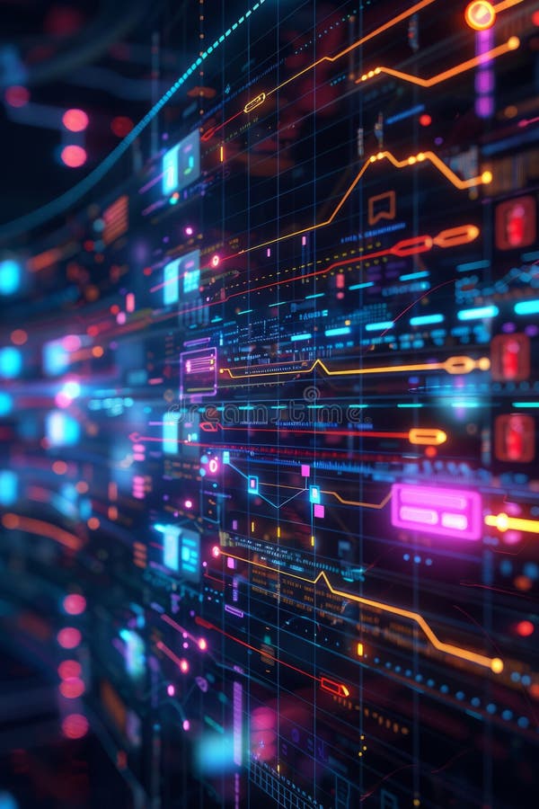 An abstract digital backdrop featuring vibrant lines and graphs, symbolizing a futuristic data interface or cyberspace. royalty free illustration