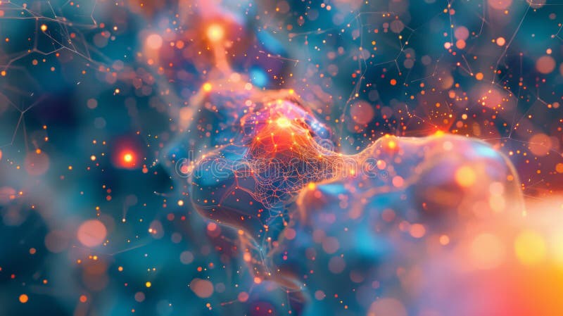 Abstract digital background depicting interconnected nodes and particles in a network structure, symbolizing connectivity, data royalty free illustration