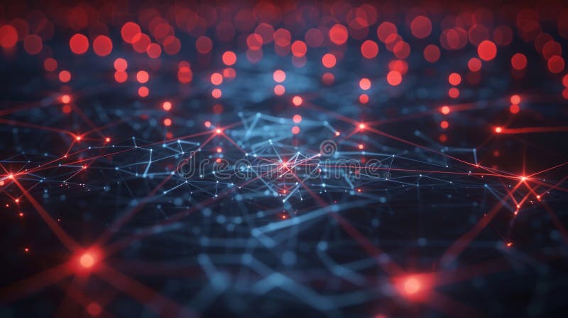 Abstract digital background depicting a network of connected points and lines with red highlights, symbolizing a complex and stock illustration