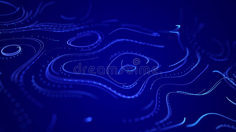 Abstract digital background of moving particles. Information space flow. Big data visualization. 3d rendering vector illustration
