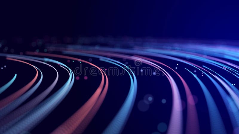 Abstract digital background of moving particles. Information space flow. Big data visualization. 3d rendering stock illustration