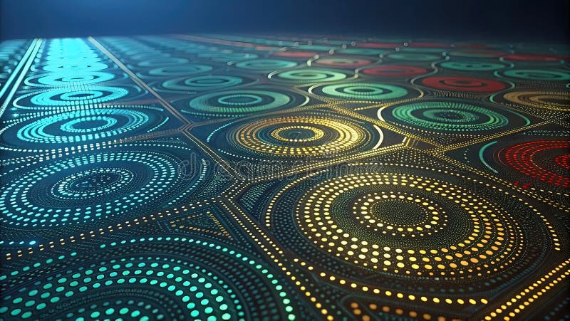 Abstract digital background of ordered dots on dark background. 3D rendering vector illustration