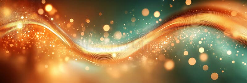 Abstract Digital Background. Soft Elegant Waves Graphic With Bokeh In Fluid Green And Gold Tones. stock illustration