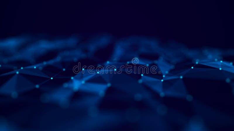 Abstract digital background. Space filled with polygons and dots. 3D wave vector illustration