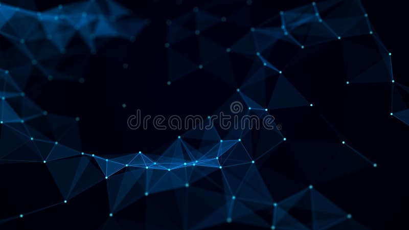 Abstract digital background. Space filled with polygons and dots. 3D wave stock illustration