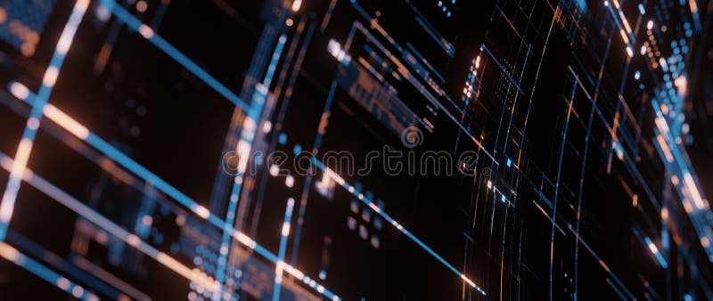 Abstract digital binary dots and lines. Blur effect. royalty free illustration
