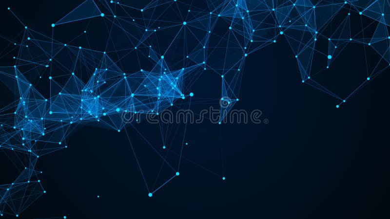 Abstract digital blue background. Space filled with polygons and dots. 3D wave stock illustration