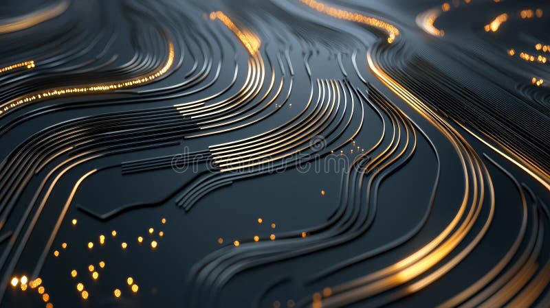 Abstract digital circuitry with glowing lines and dark background. High-tech futuristic design, close-up view vector illustration