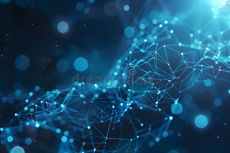 Abstract digital connection moving dots and lines for technology background. stock photo