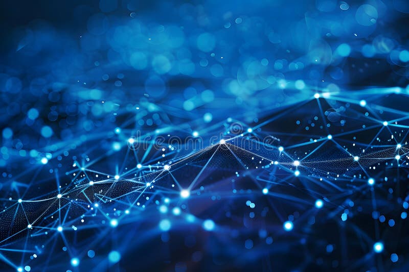 Abstract digital connection moving dots and lines for technology background. stock photography