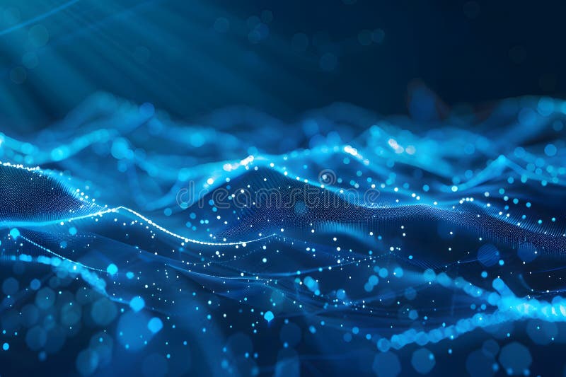 Abstract digital connection moving dots and lines for technology background. stock photo