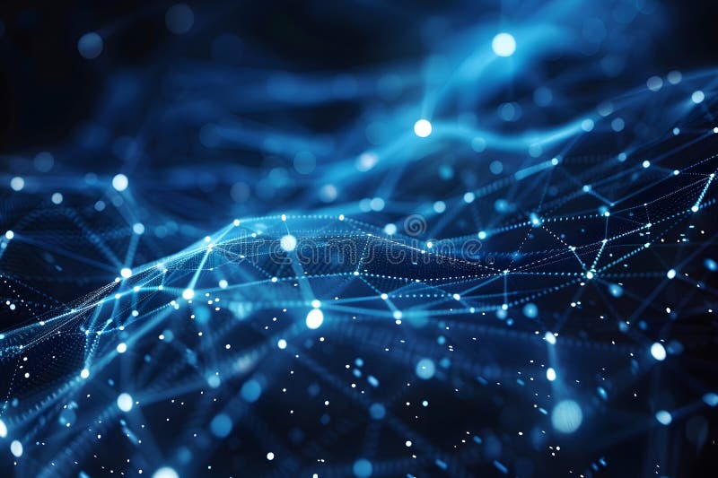 Abstract digital connection moving dots and lines for technology background. stock photography