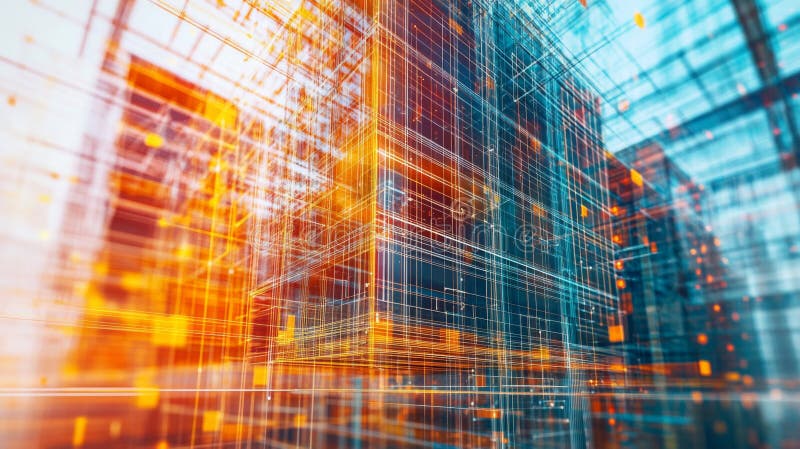 Abstract Digital Data Cube with Glowing Connections and Network Flow vector illustration