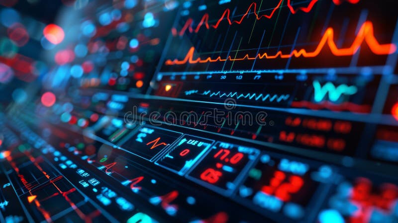 Abstract digital data display showing colorful graphs and charts, representing financial market analysis, big data, and technology vector illustration