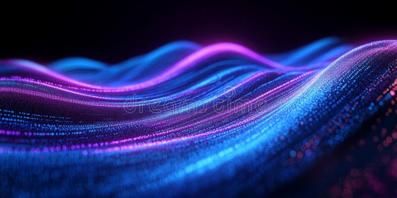 Abstract Digital Data Flow Illustration with Glowing Neon Light Trails in a High-Tech Environment vector illustration