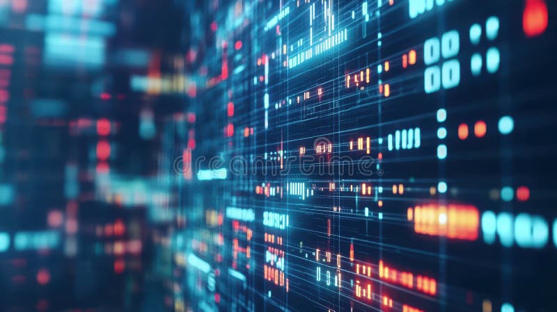 Abstract digital data visualization with lines and glowing elements stock illustration