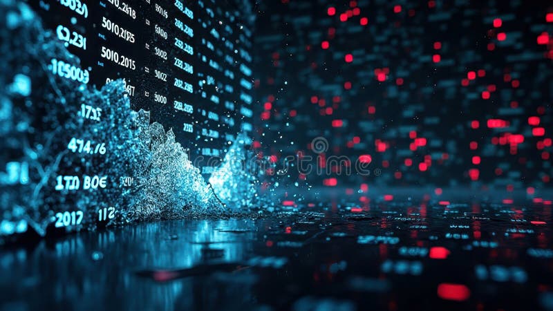 Abstract digital data wave with numbers and red-blue color scheme royalty free illustration