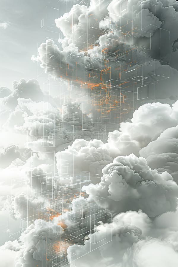 Abstract digital design with white clouds representing cloud computing innovation and data storage concepts. vector illustration