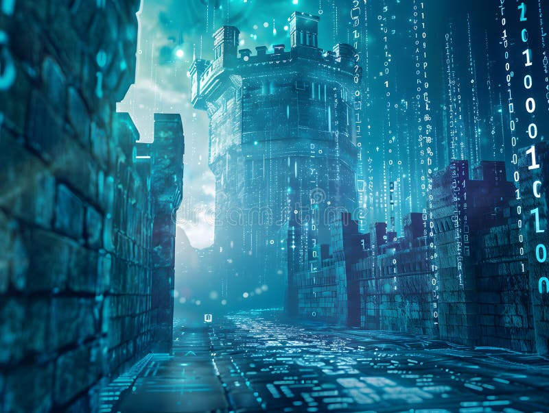 Digital Fortress Standing Tall Abstract Background Artistic Image. stock illustration