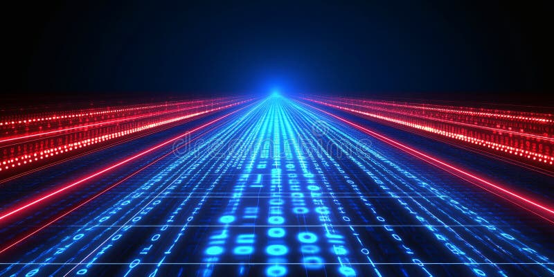 Abstract digital highway with glowing lines stock illustration
