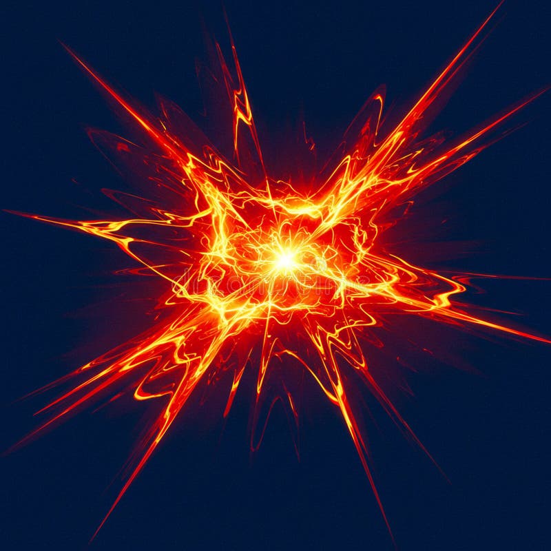 An abstract, digital illustration featuring a bright explosion of vibrant red and orange vector illustration