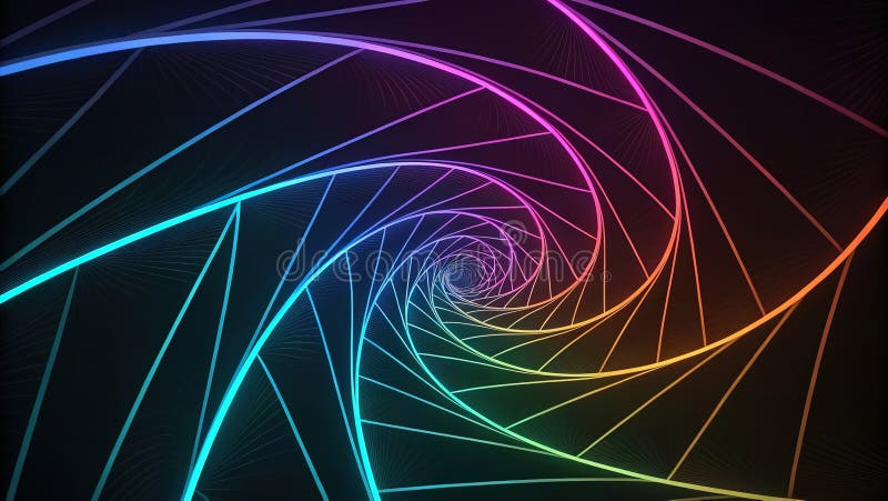 Abstract digital illustration, glowing bioluminescent lines, dark background, vibrant colors, dynamic composition royalty free illustration