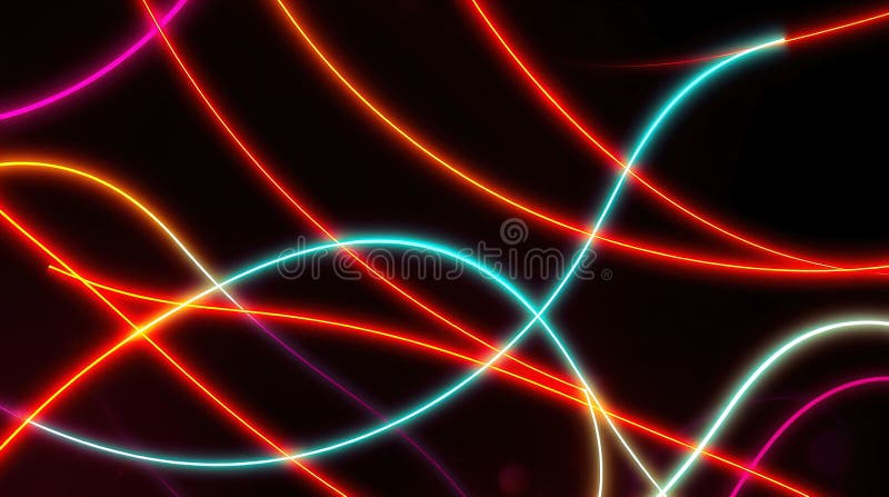 Abstract digital illustration, glowing bioluminescent lines, dark background, vibrant colors, dynamic composition royalty free illustration