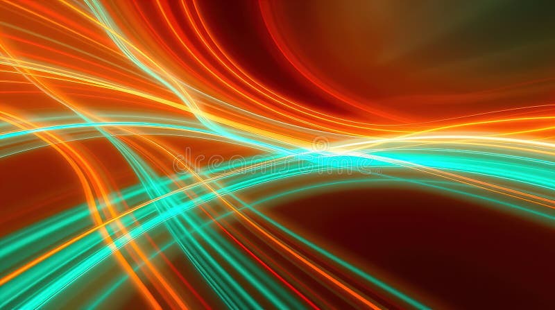 Abstract digital illustration, glowing bioluminescent lines, dark background, vibrant colors, dynamic composition royalty free illustration