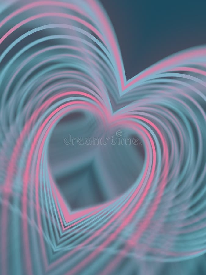 Abstract digital illustration with a heart-shaped pattern of curved multicolored lines. 3d rendering vector illustration