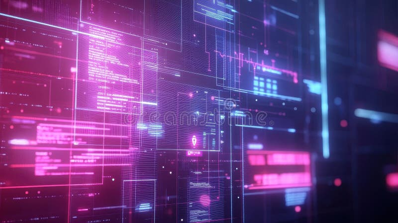 Abstract digital interface with glowing data elements and graphs royalty free illustration