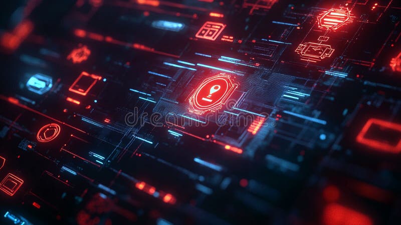 Abstract Digital Interface Red Blue Technology HUD Futuristic Background Vector Illustration Neon Glowing stock illustration