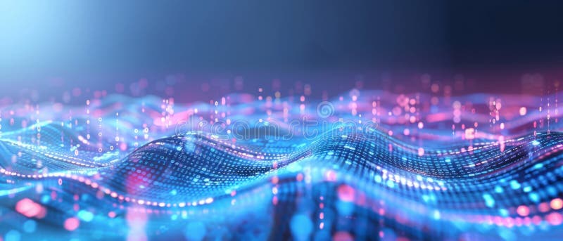 Abstract digital landscape with data streams, binary code, business technology, innovation, and connectivity. vector illustration