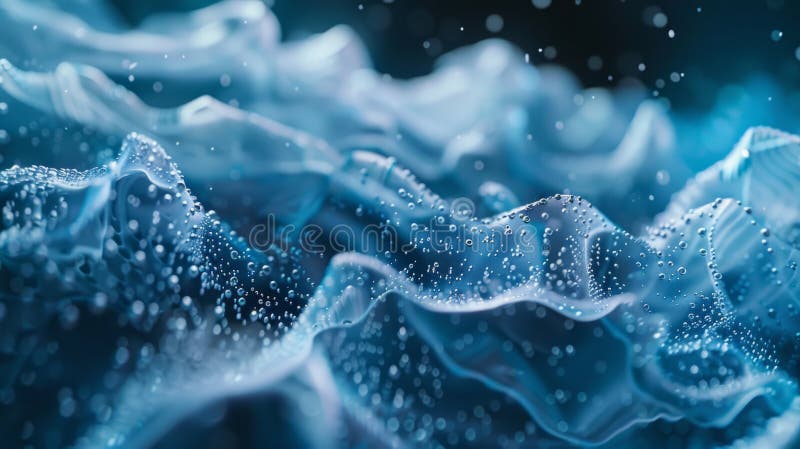 Abstract digital landscape with a dynamic wave pattern and shimmering particles simulating a fluid motion, against a dark vector illustration