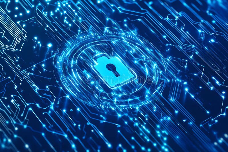 Abstract Digital Lock Symbol Over Blue Circuit Background vector illustration