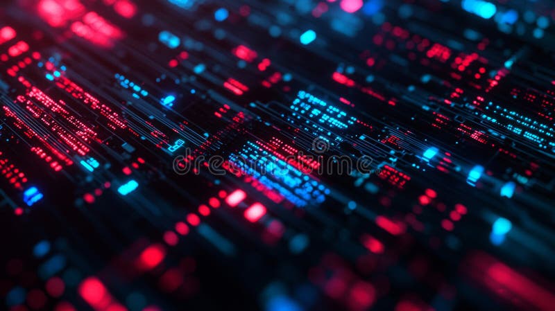 Abstract digital matrix of red and blue data lines royalty free stock photo