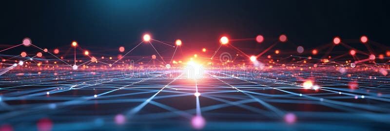 Abstract digital network with glowing lights stock illustration